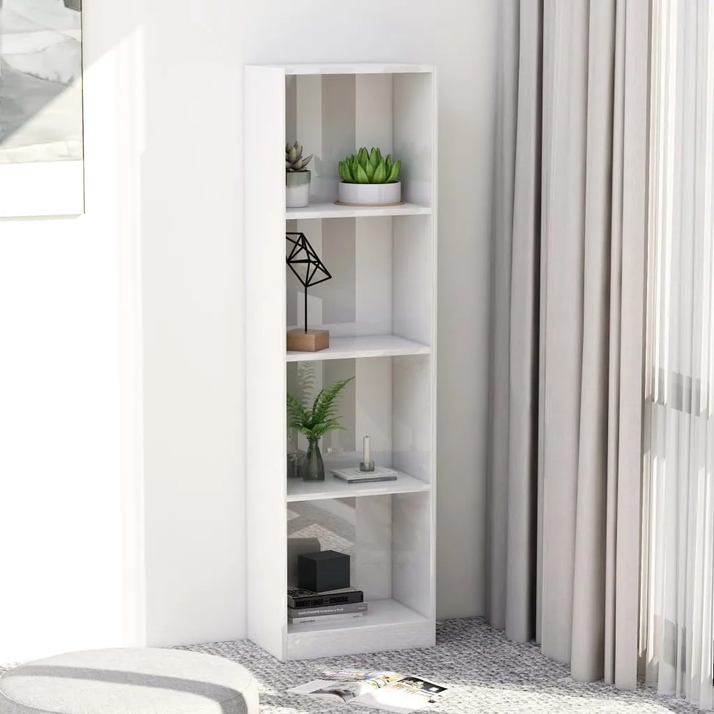 vidaXL Libreria 4 Ripiani Bianco Lucido 40x24x142 cm Legno Multistrato