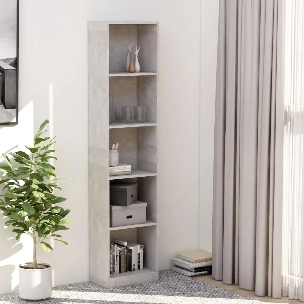 vidaXL Libreria 5 Ripiani Grigio Cemento 40x24x175cm Legno Multistrato