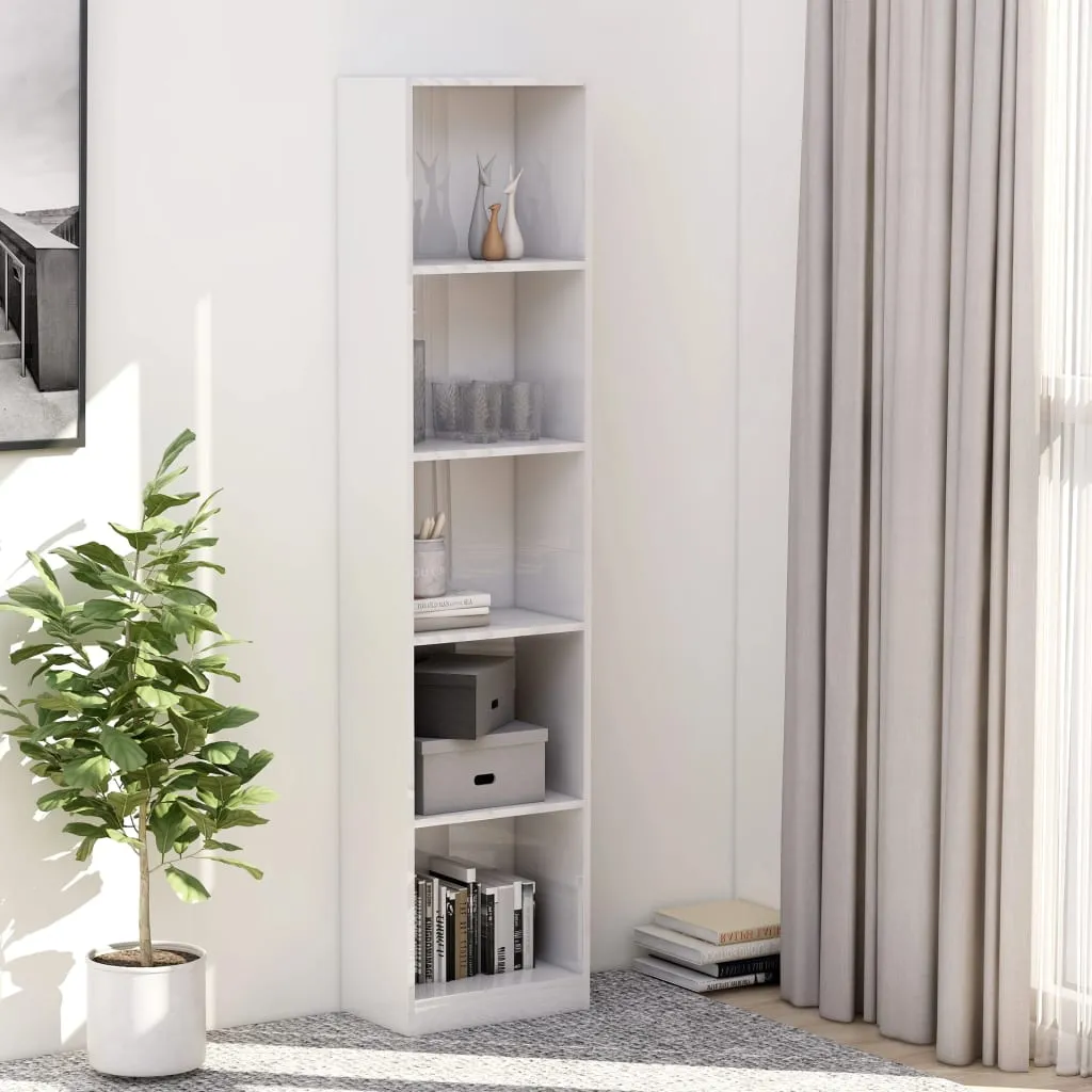 vidaXL Libreria 5 Ripiani Bianco Lucido 40x24x175 cm Legno Multistrato