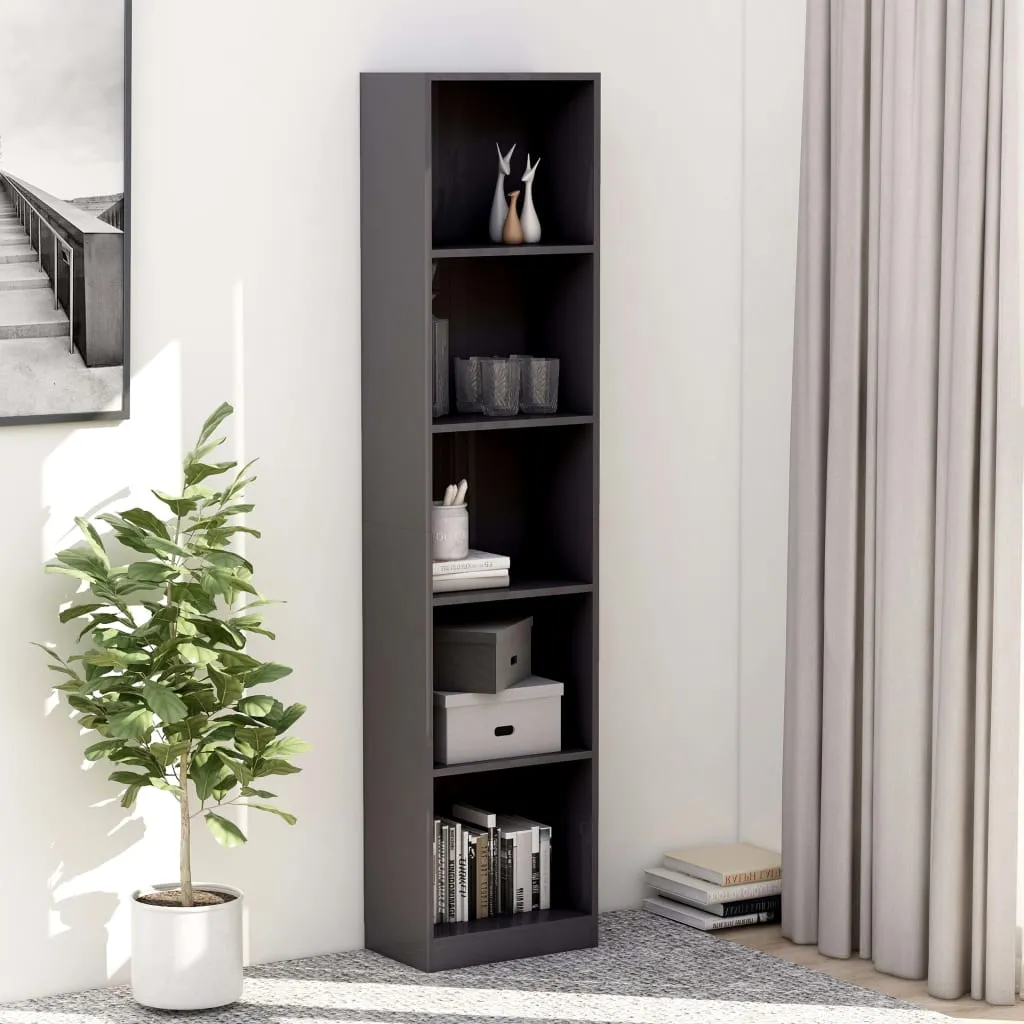 vidaXL Libreria 5 Ripiani Grigio Lucido 40x24x175 cm Legno Multistrato