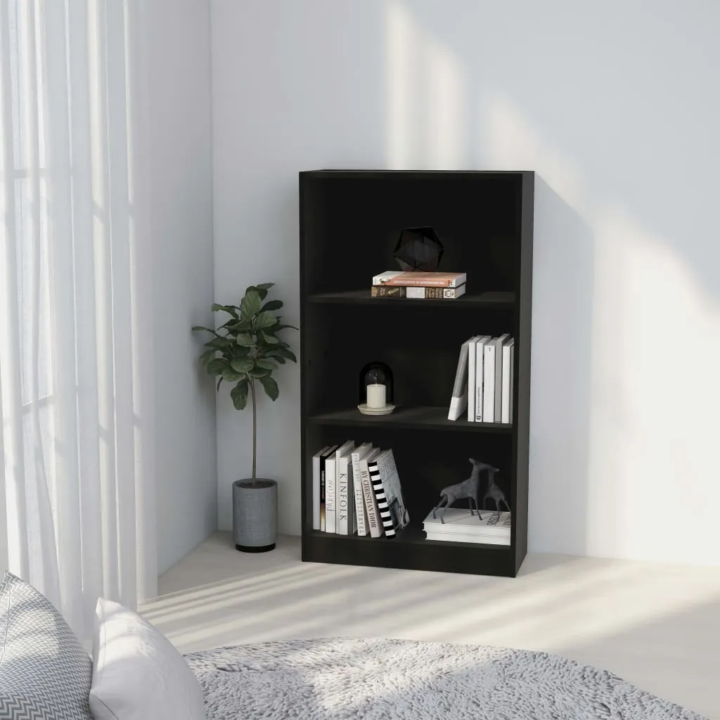 vidaXL Libreria a 3 Ripiani Nera 60x24x109 cm in Legno Multistrato