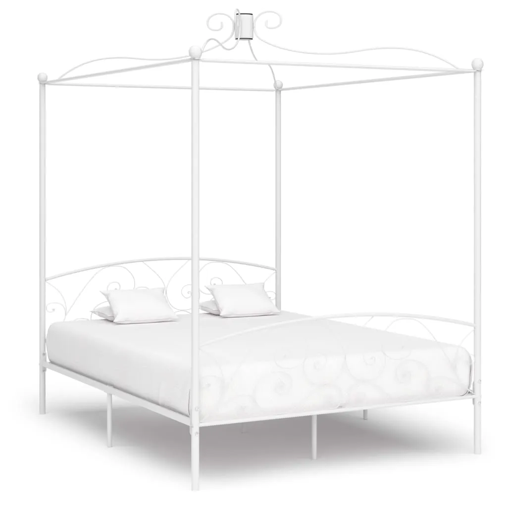 vidaXL Letto a Baldacchino Bianco in Metallo 160x200 cm