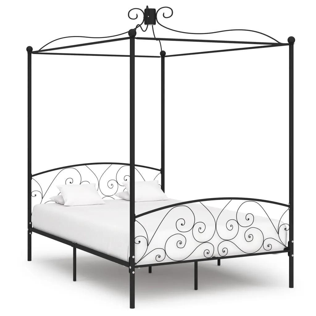 vidaXL Letto a Baldacchino Nero in Metallo 120x200 cm