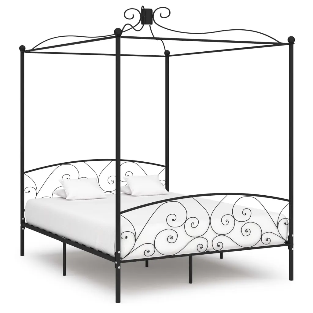 vidaXL Letto a Baldacchino Nero in Metallo 160x200 cm