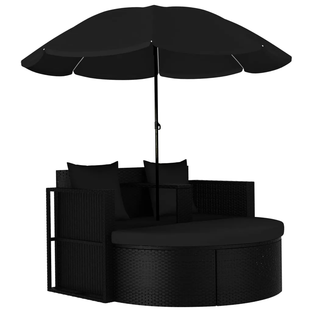 vidaXL Lettino da Giardino con Ombrellone in Polyrattan Nero