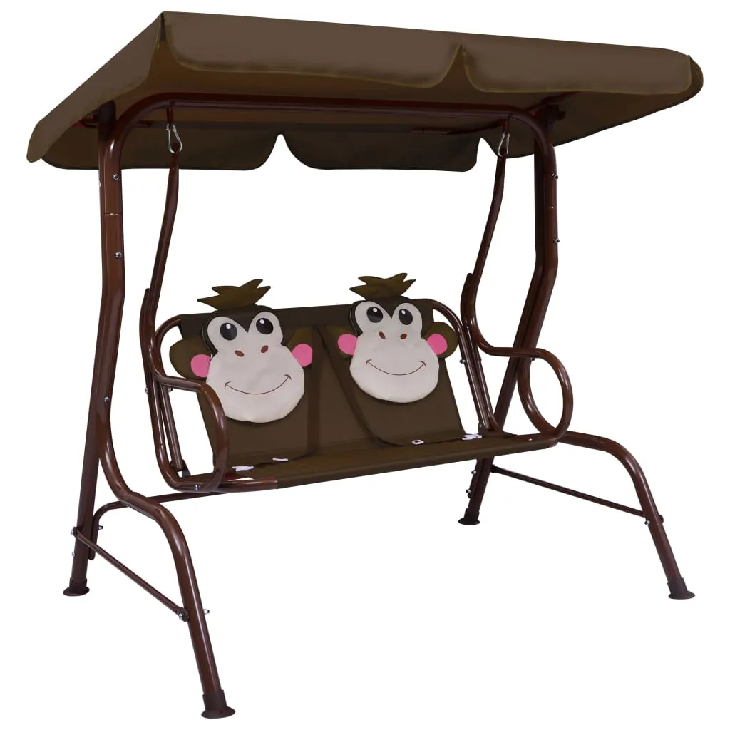 vidaXL Dondolo a Panchina per Bambini Marrone 115x75x110 cm in Tessuto