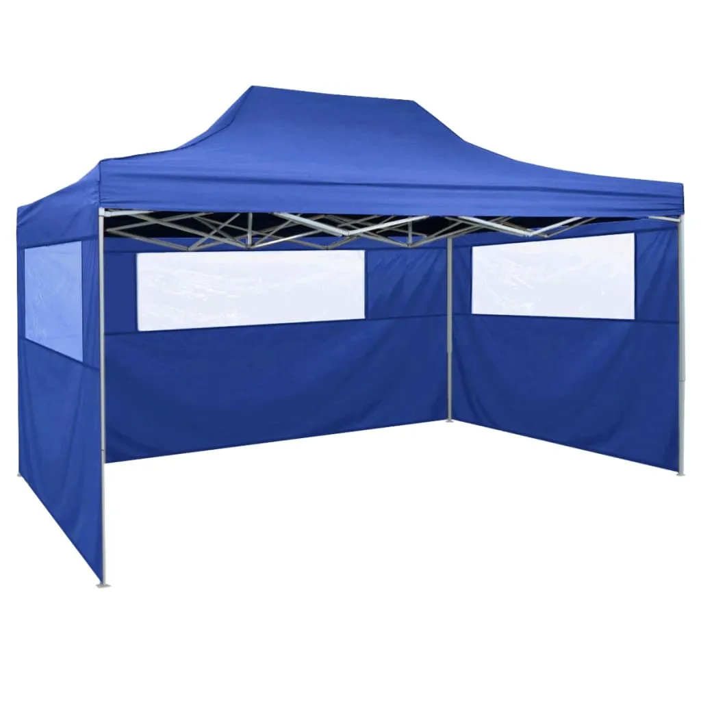 vidaXL Gazebo Professionale Pieghevole con 3 Pareti 3x4m Acciaio Blu