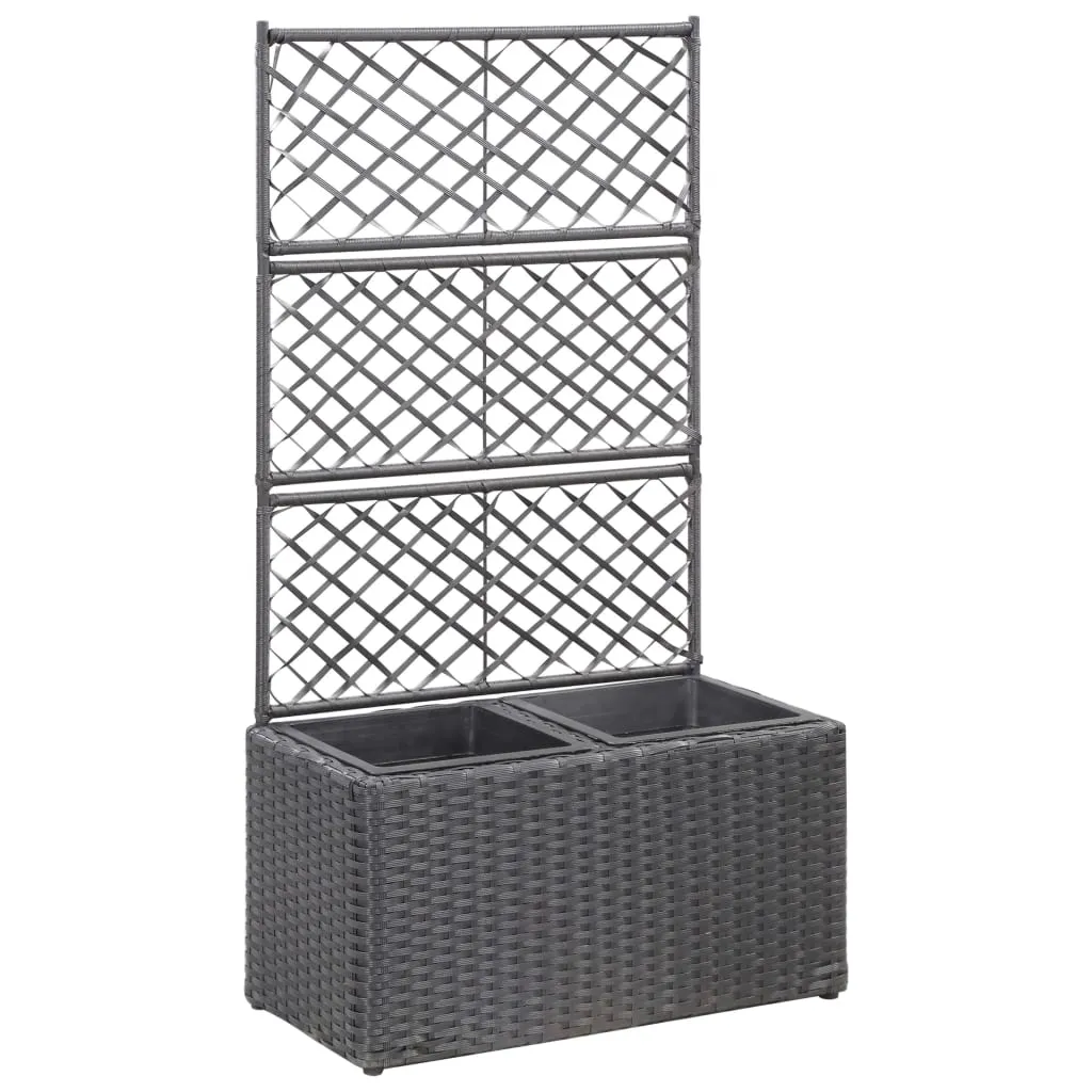 vidaXL Letto Rialzato a Traliccio 2 Vasi 58x30x107 cm Polyrattan Nero