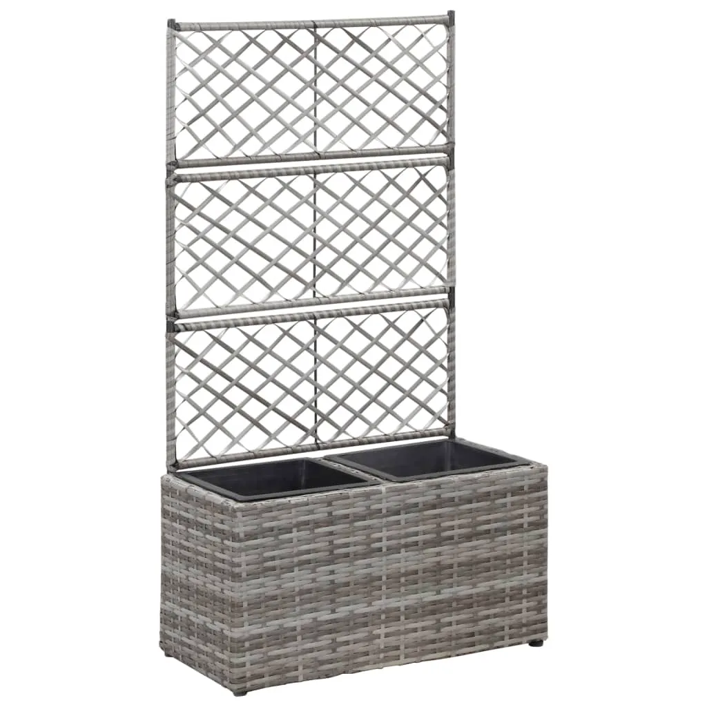 vidaXL Letto Rialzato a Traliccio 2 Vasi 58x30x107cm Polyrattan Grigio