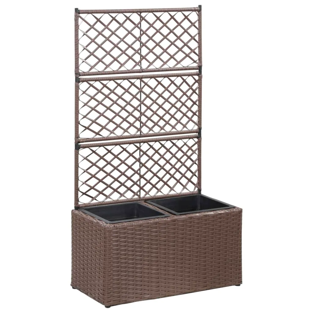 vidaXL Letto Rialzato Traliccio 2 Vasi 58x30x107 cm Polyrattan Marrone