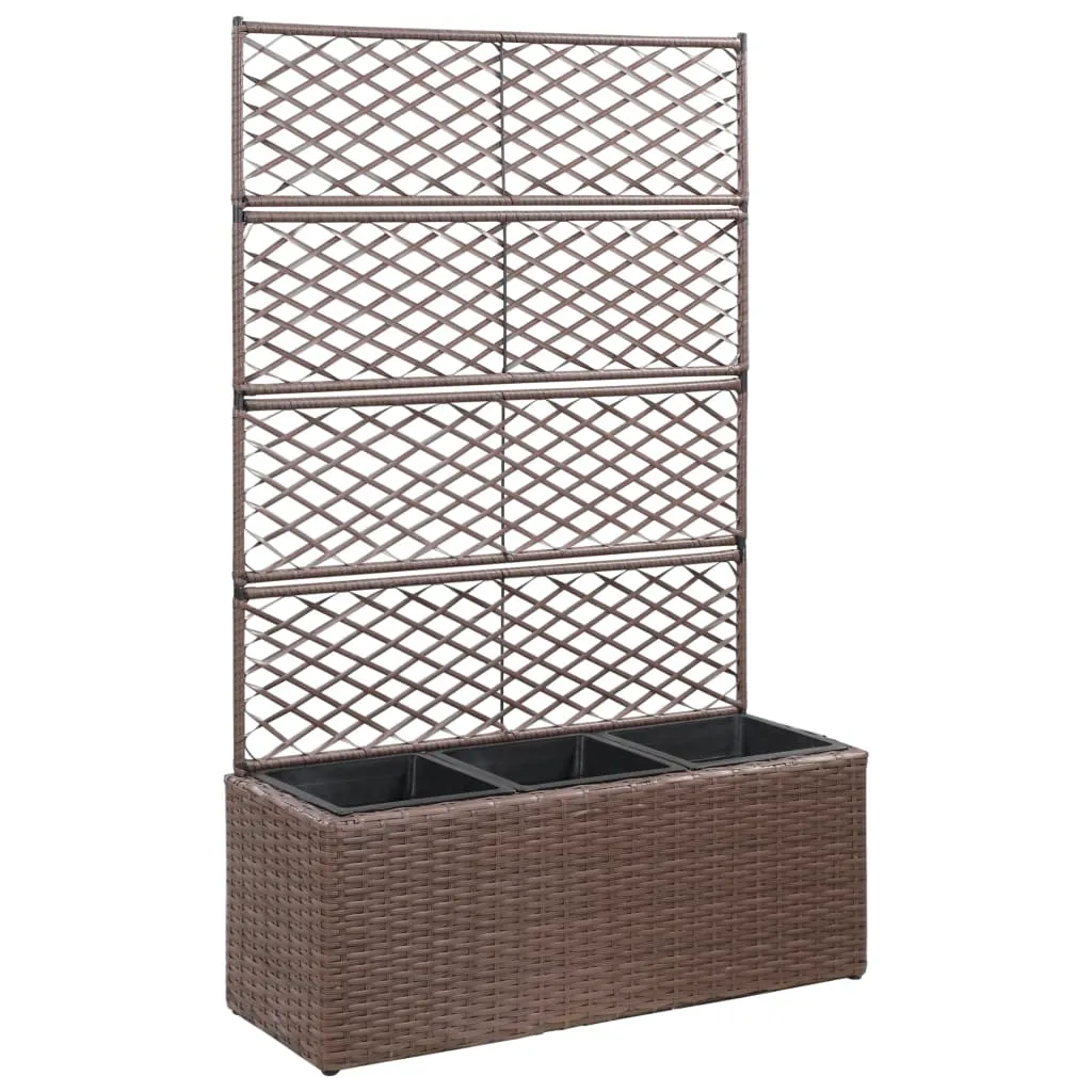 vidaXL Leto Rialzato Traliccio 3 Vasi 83x30x130 cm Polyrattan Marrone