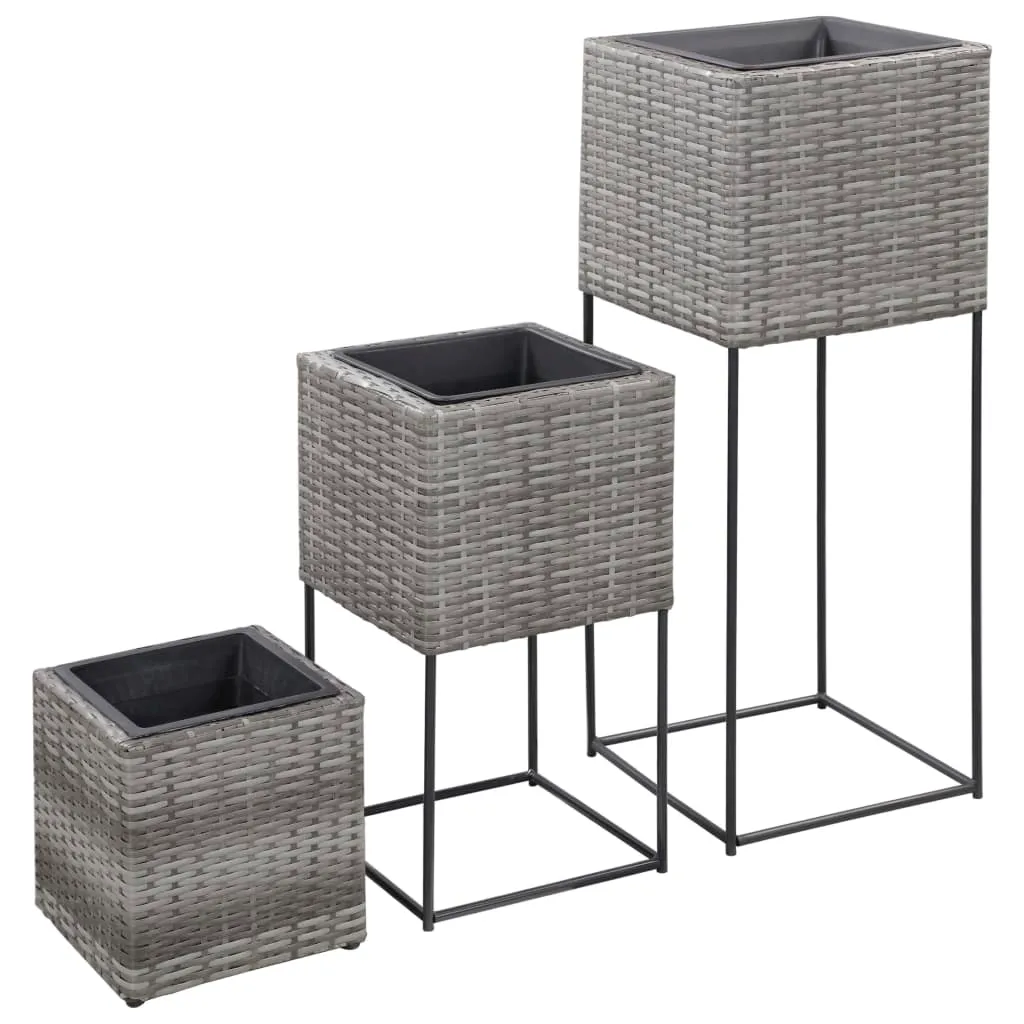 vidaXL Letti Rialzati da Giardino 3 pz in Polyrattan Grigio