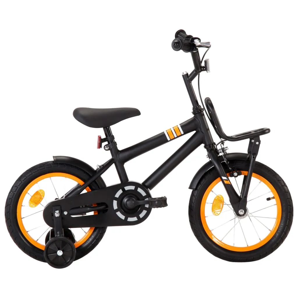 vidaXL Bici per Bambini con Trasportino Frontale 14'' Nero e Arancione