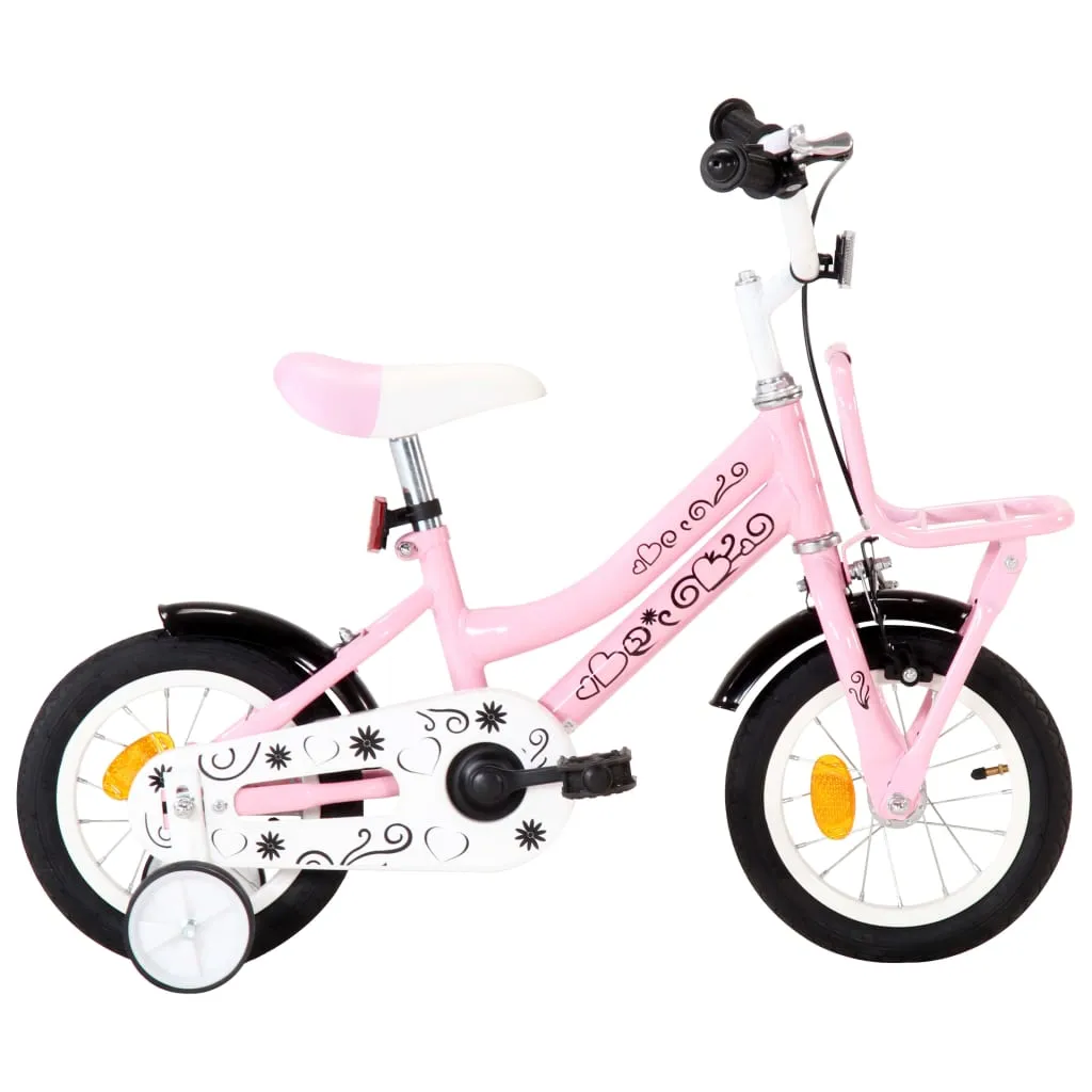 vidaXL Bici per Bambini con Trasportino Frontale 12'' Bianca e Rosa