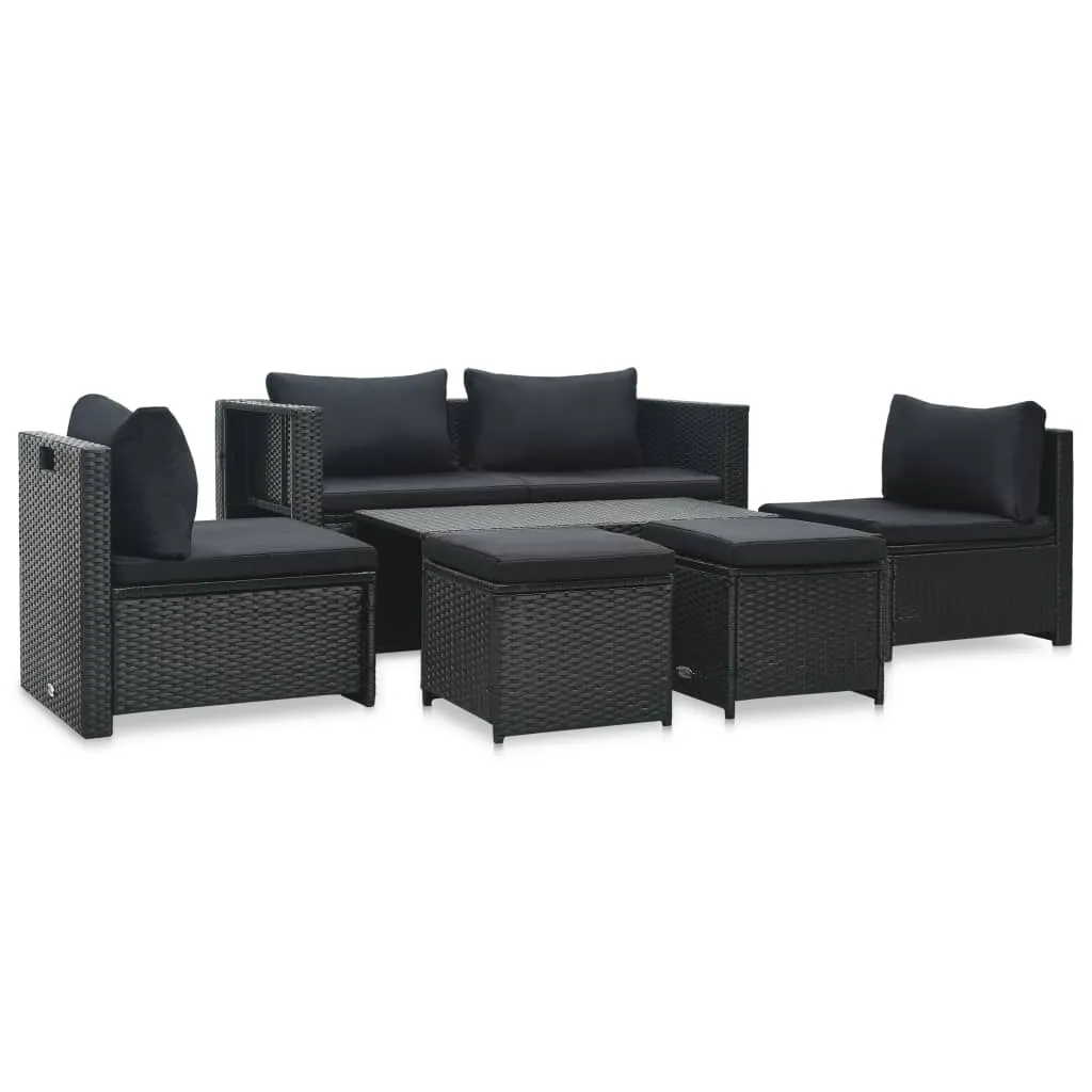 vidaXL Set Divani da Giardino 6 pz con Cuscini in Polyrattan Nero