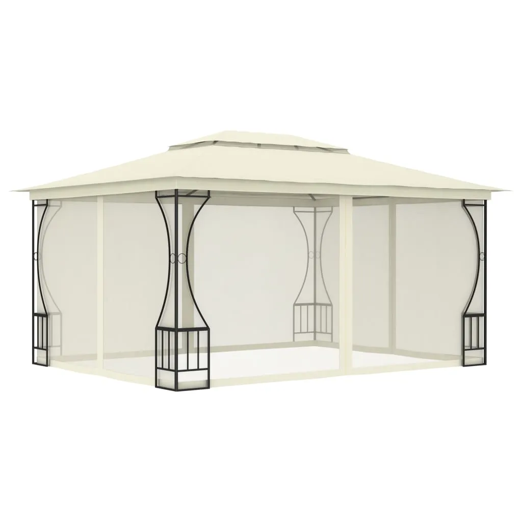 vidaXL Gazebo con Rete 300x400x265 cm Crema