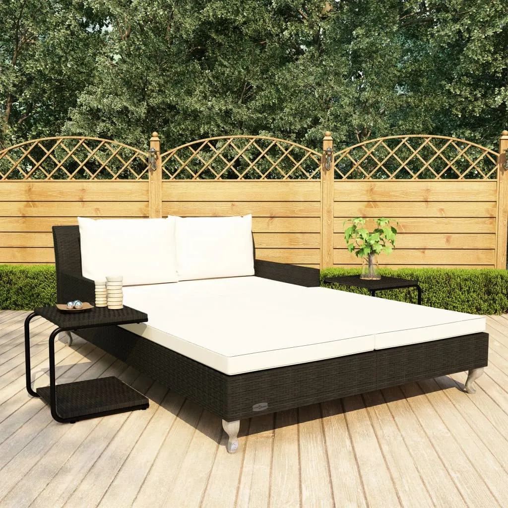 vidaXL Lettino Prendisole per 2 Persone con Cuscini in Polyrattan Nero