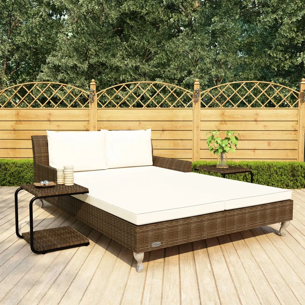 vidaXL Lettino Prendisole per 2 Persone con Cuscini Polyrattan Marrone