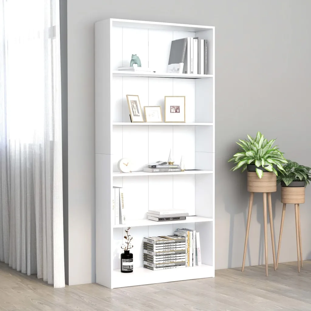 vidaXL Libreria a 5 Ripiani Bianca 80x24x175 cm in Legno Multistrato