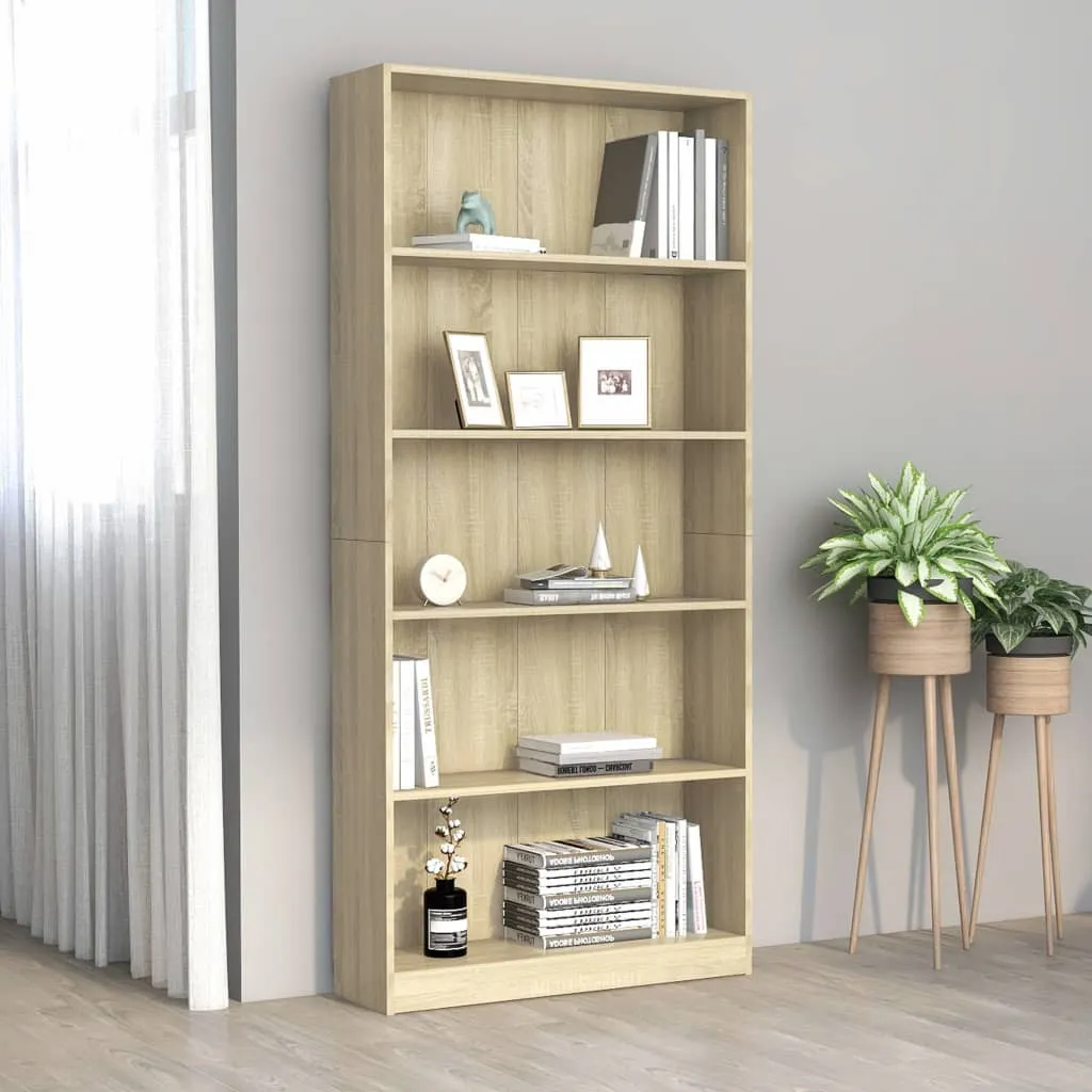 vidaXL Libreria 5 Ripiani Rovere Sonoma 80x24x175 cm Legno Multistrato