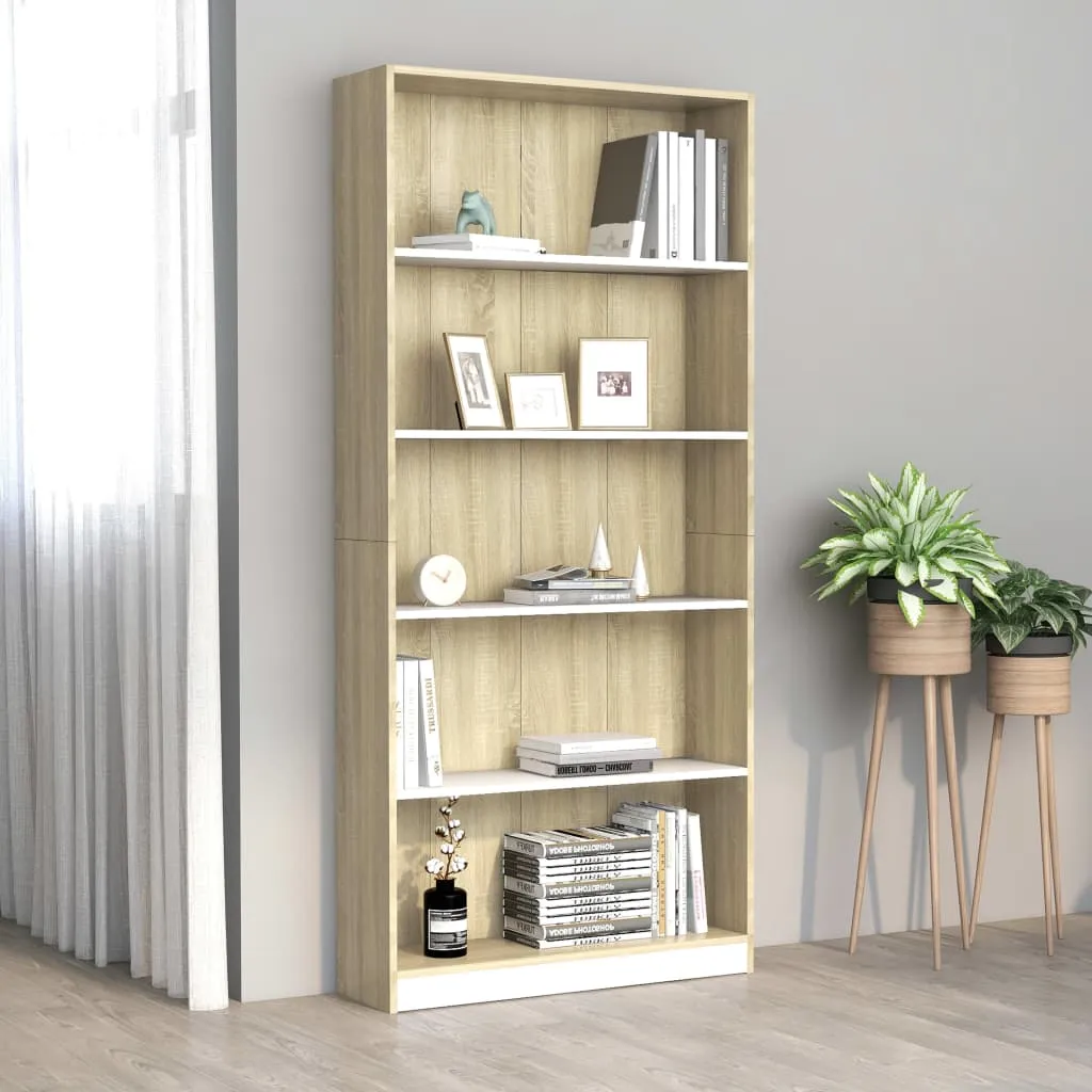 vidaXL Libreria 5 Ripiani Bianco Rovere Sonoma 80x24x175cm Multistrato