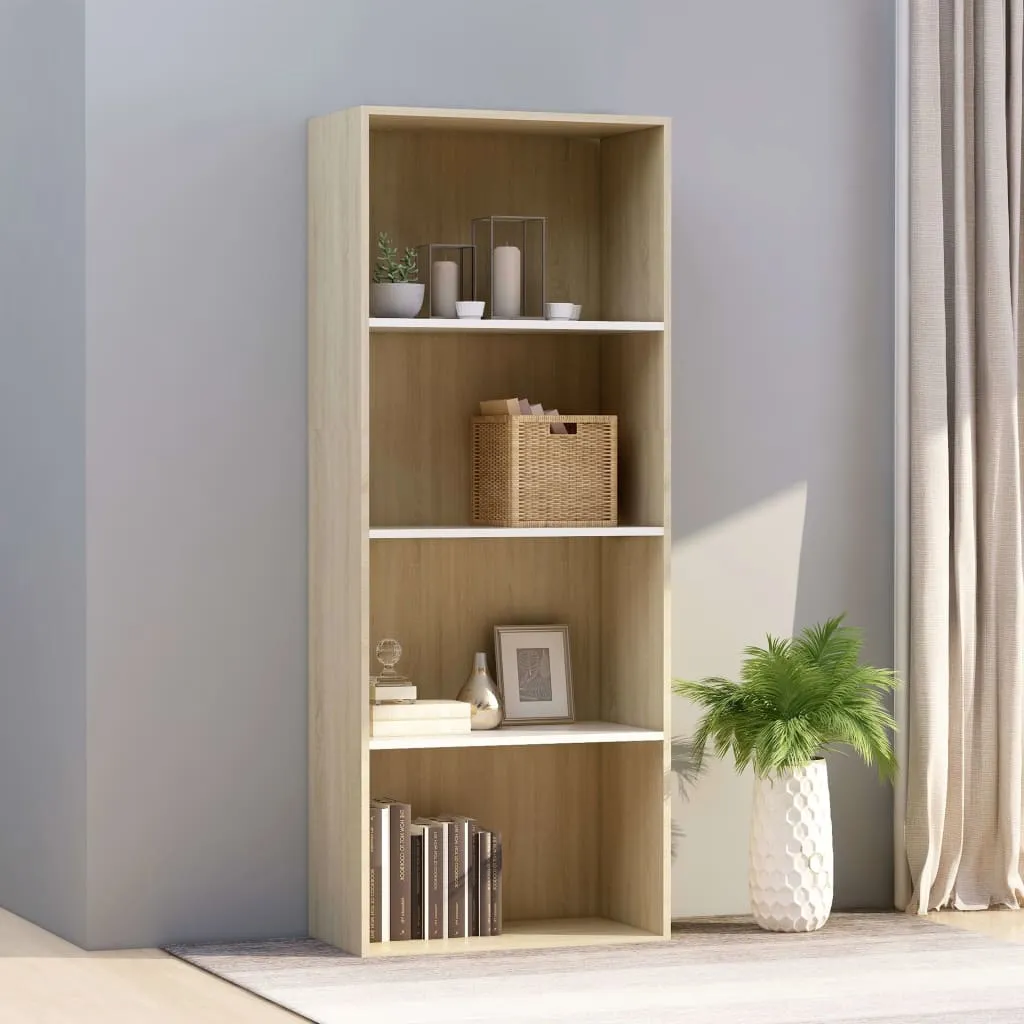 vidaXL Libreria a 4 Ripiani Bianco e Sonoma 60x30x151,5 cm Multistrato