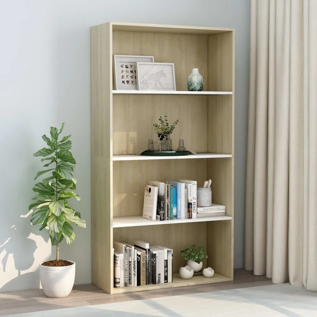 vidaXL Libreria a 4 Ripiani Bianco e Sonoma 80x30x151,5 cm Multistrato