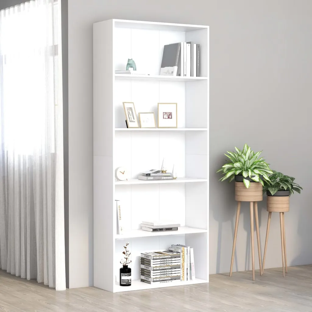 vidaXL Libreria a 5 Ripiani Bianca 80x30x189 cm in Legno Multistrato