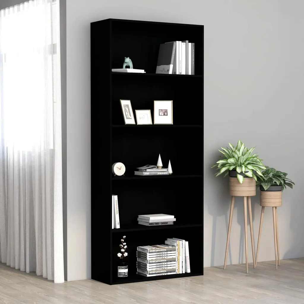 vidaXL Libreria a 5 Ripiani Nera 80x30x189 cm in Legno Multistrato