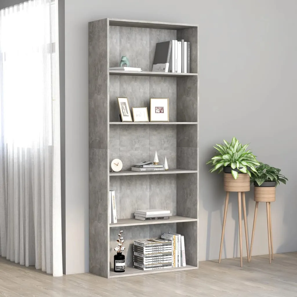 vidaXL Libreria 5 Ripiani Grigio Cemento 80x30x189cm Legno Multistrato