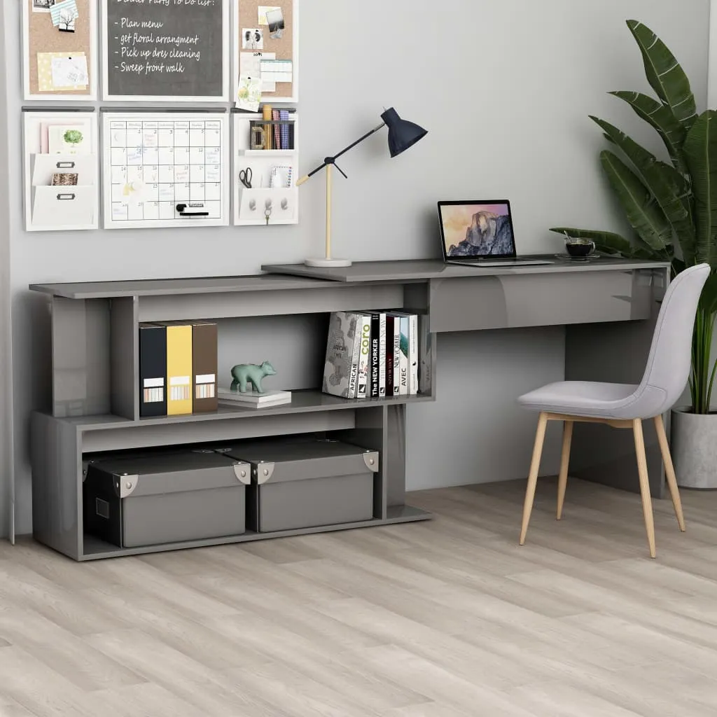 vidaXL Scrivania ad Angolo Grigio Lucido 200x50x76cm Legno Multistrato