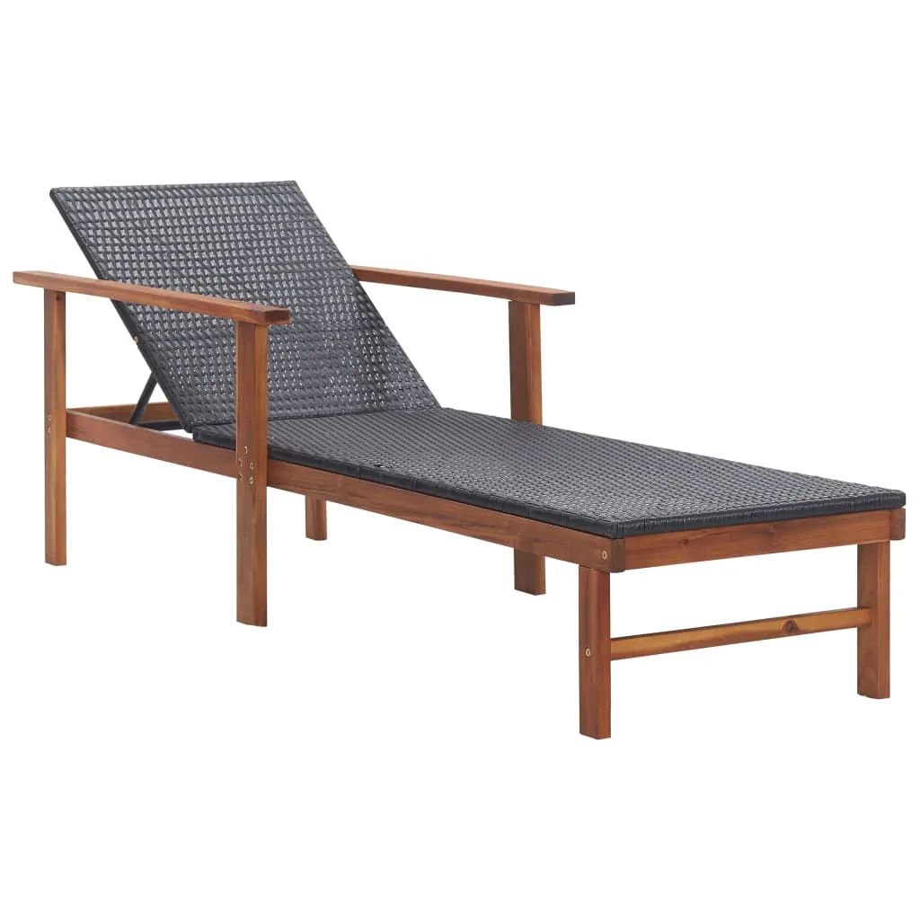 vidaXL Lettino Prendisole Polyrattan e Legno Massello di Acacia Nero