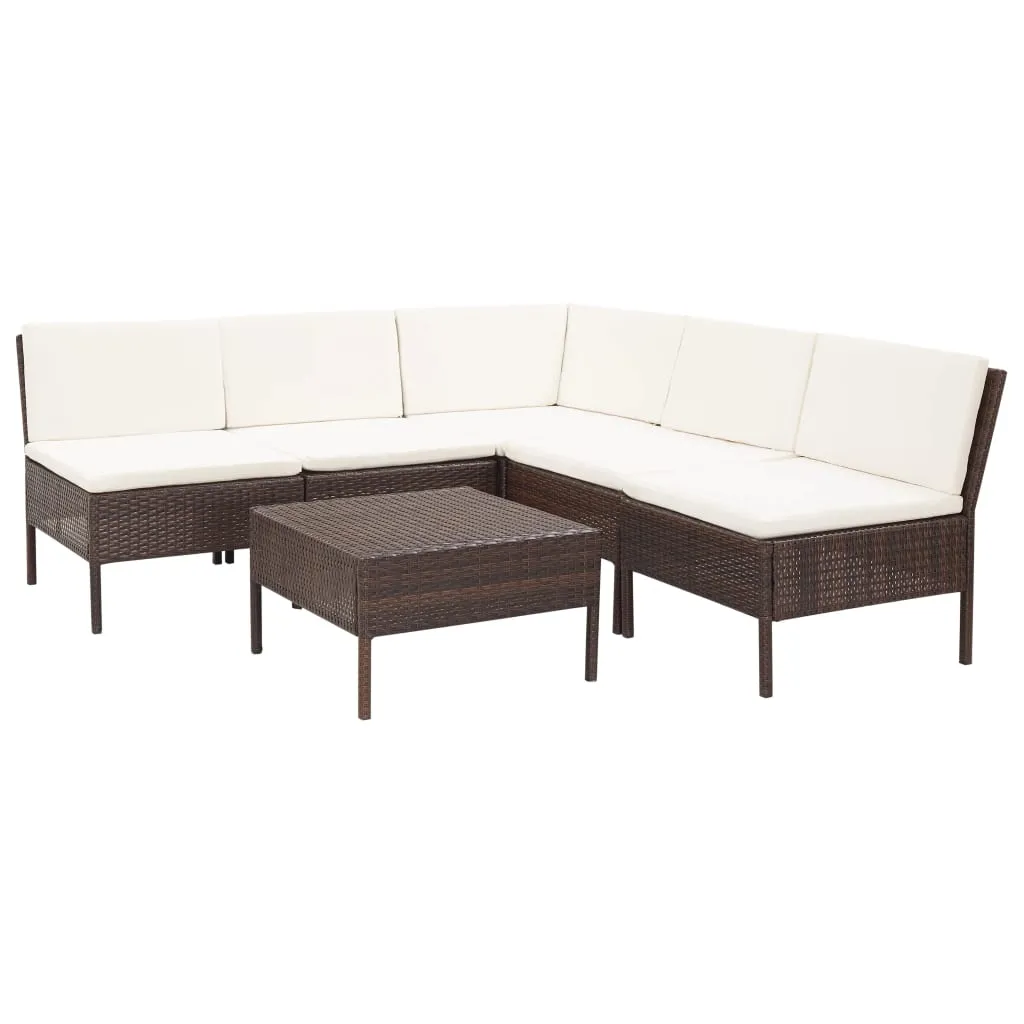 vidaXL Set Divani da Giardino 6 pz con Cuscini in Polyrattan Marrone