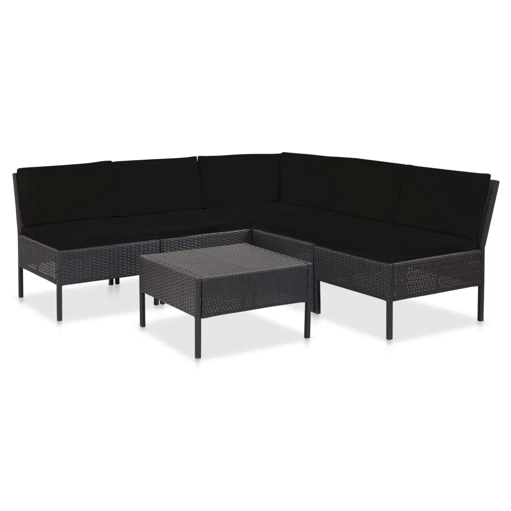 vidaXL Set Divani da Giardino 6 pz con Cuscini in Polyrattan Nero