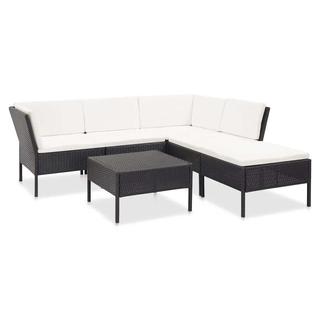 vidaXL Set Divani da Giardino 6 pz con Cuscini in Polyrattan Nero