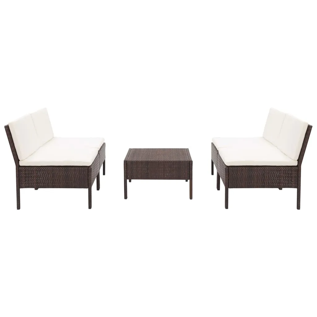 vidaXL Set Divani da Giardino 5 pz con Cuscini in Polyrattan Marrone