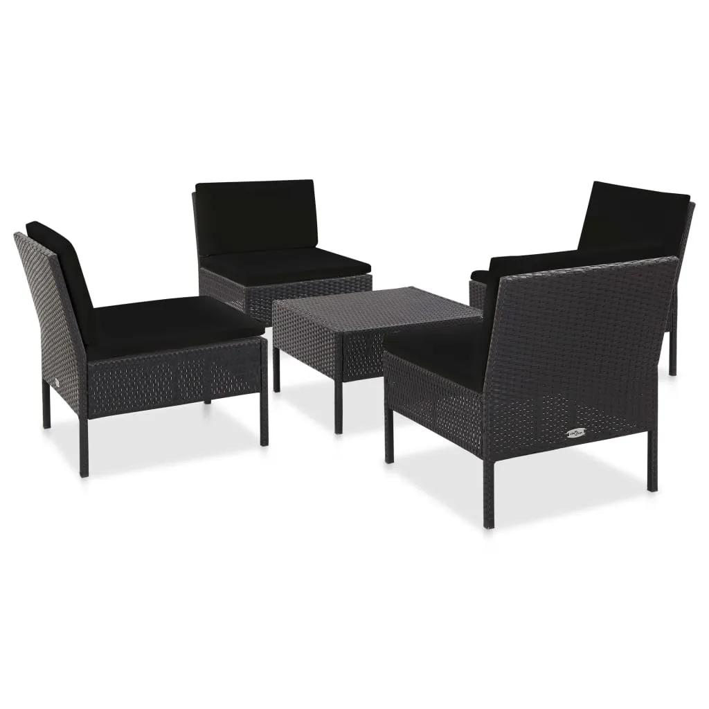 vidaXL Set Divani da Giardino 5 pz con Cuscini in Polyrattan Nero