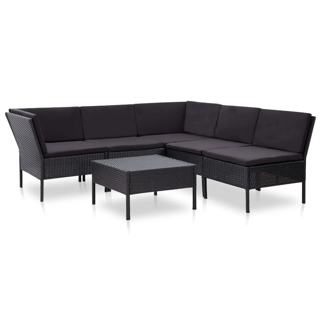 vidaXL Set Divani da Giardino 6 pz con Cuscini in Polyrattan Nero