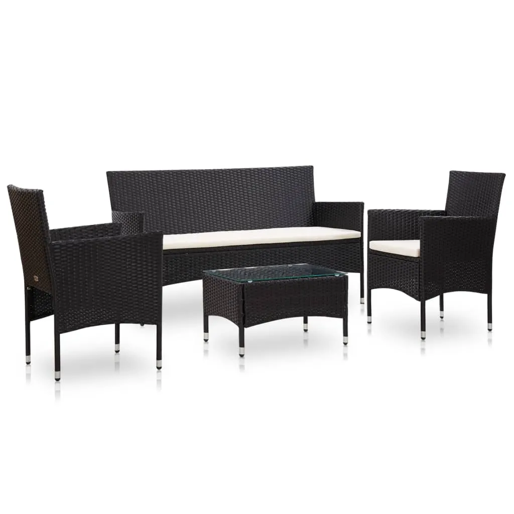 vidaXL Set Divani da Giardino 4 pz con Cuscini in Polyrattan Nero