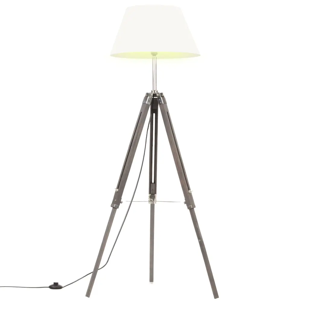 Lampada a Treppiede Grigio e Bianco in Legno di Teak 141 cm