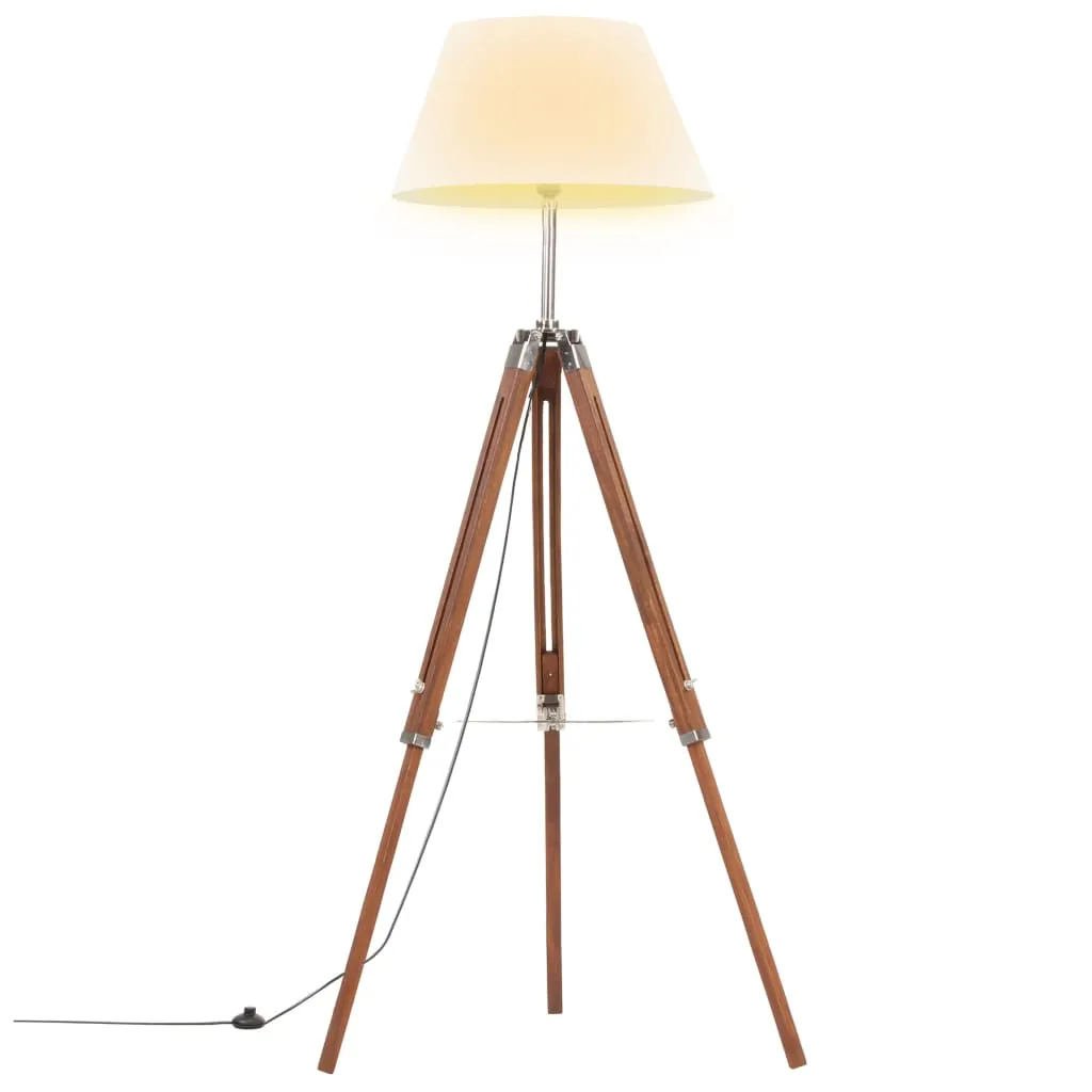 vidaXL Lampada a Treppiede Marrone e Bianco in Legno di Teak 141 cm