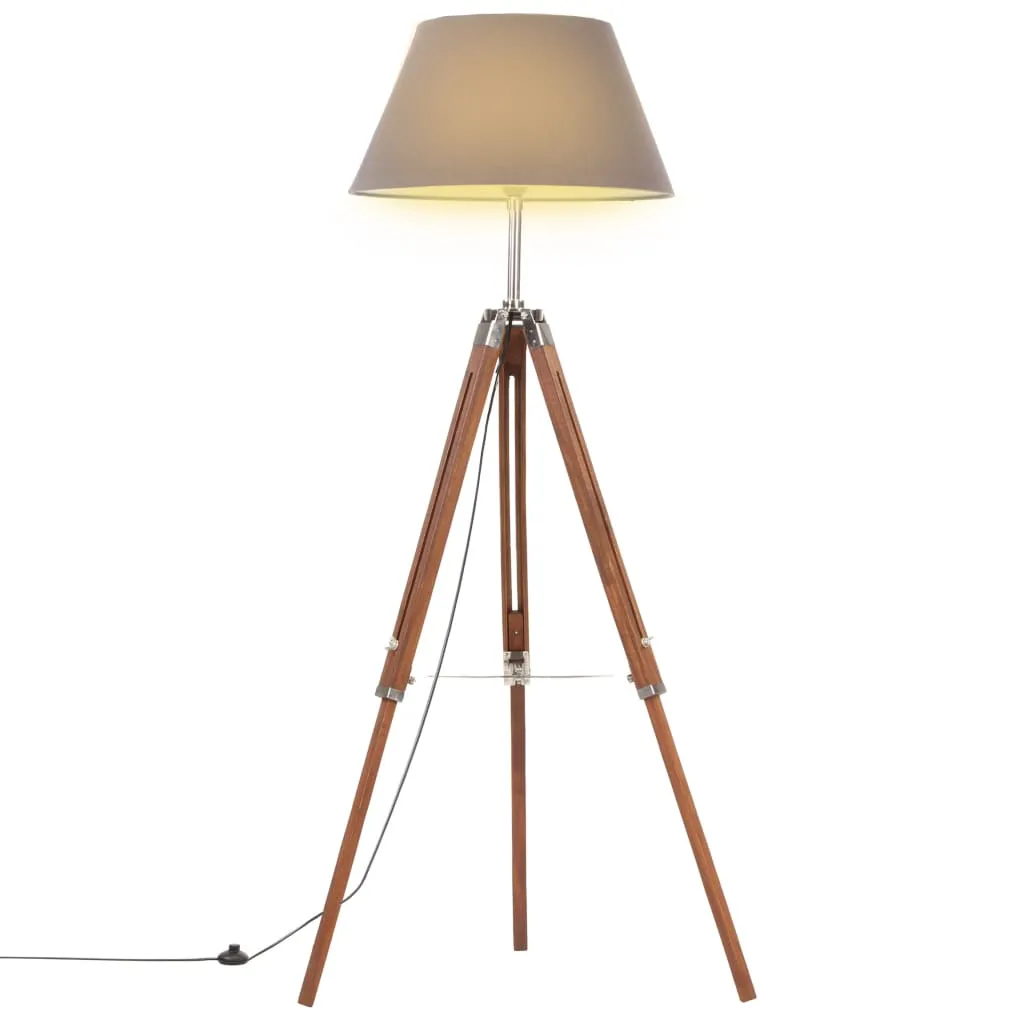 vidaXL Lampada a Treppiede Marrone e Grigio in Legno di Teak 141 cm