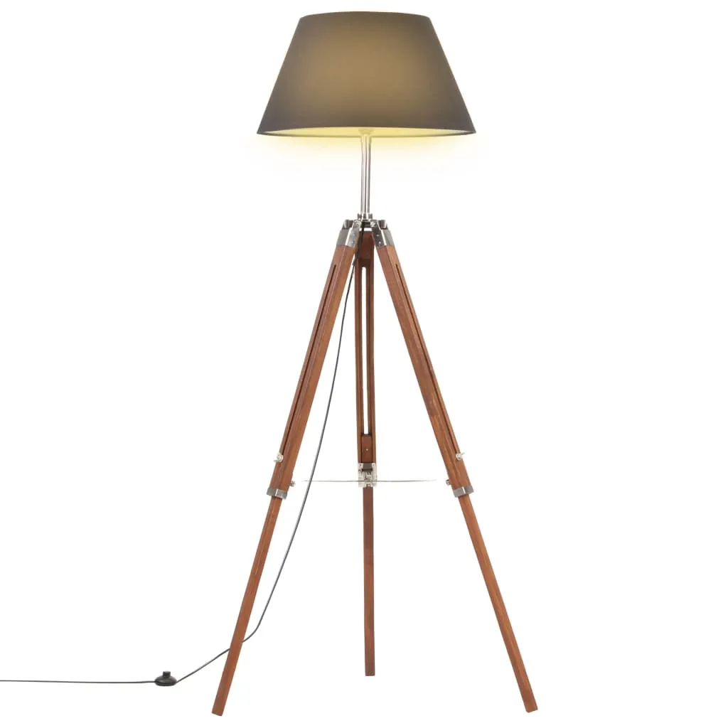 vidaXL Lampada a Treppiede Marrone e Nero in Legno di Teak 141 cm