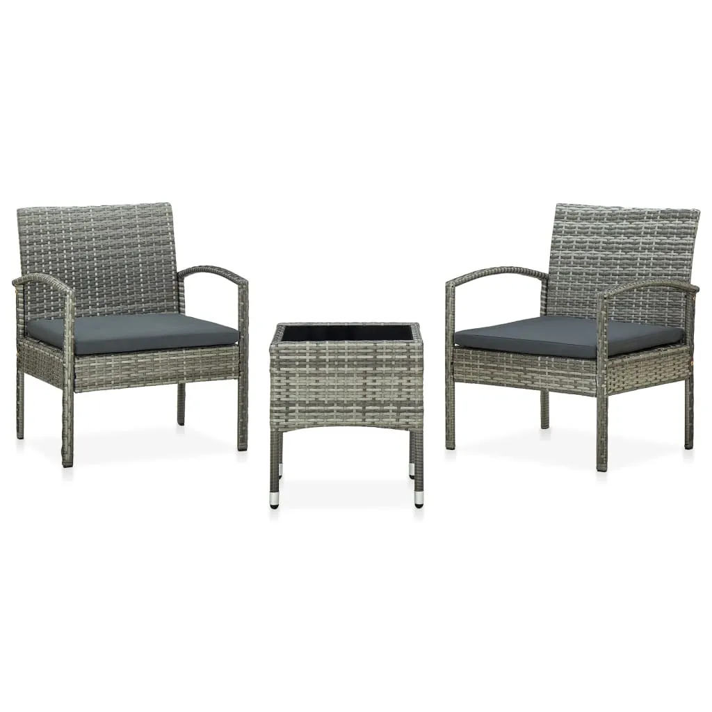 vidaXL Set da Bistrot 3 pz con Cuscini in Polyrattan Grigio