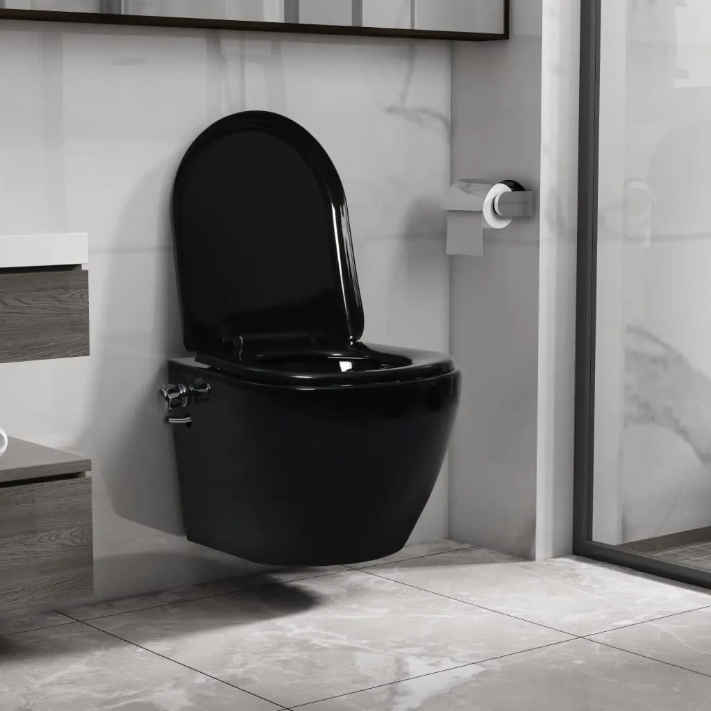 vidaXL Toilette senza Bordo Sospesa con Funzione Bidet Ceramica Nera