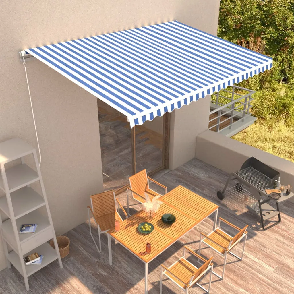 vidaXL Tenda da Sole Retrattile Manuale 450x300 cm Blu e Bianca