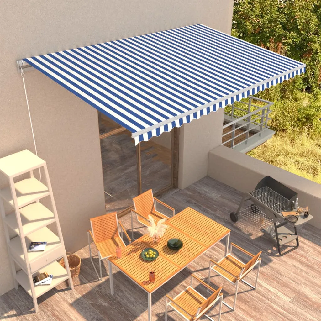 vidaXL Tenda da Sole Retrattile Manuale 500x300 cm Blu e Bianca