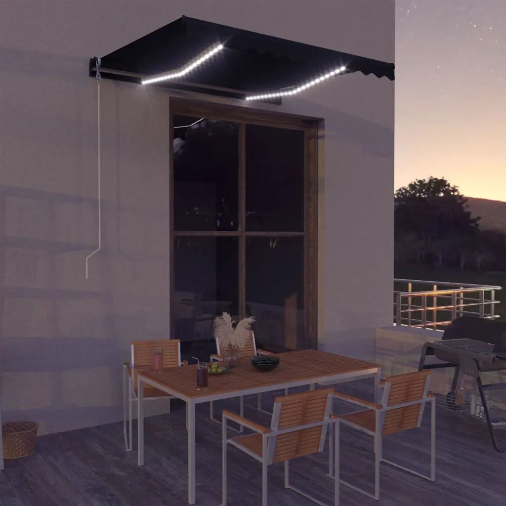 vidaXL Tenda da Sole Retrattile Manuale con LED 300x250 cm Antracite