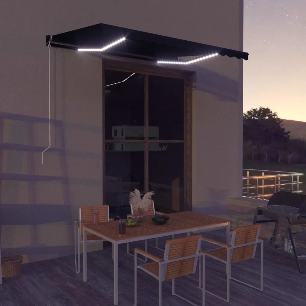 vidaXL Tenda da Sole con Sensore Vento e LED 350x250 cm Antracite