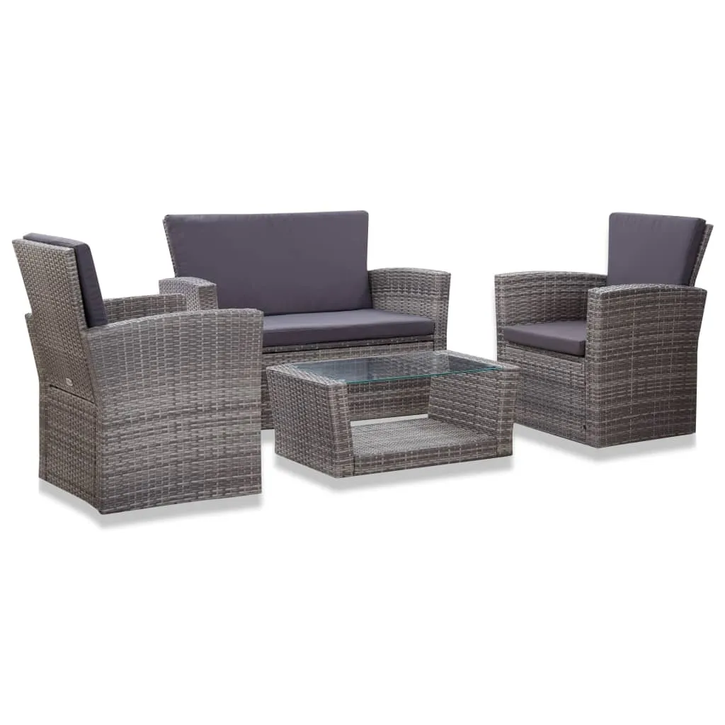 vidaXL Set Divani da Giardino 4 pz con Cuscini in Polyrattan Grigio